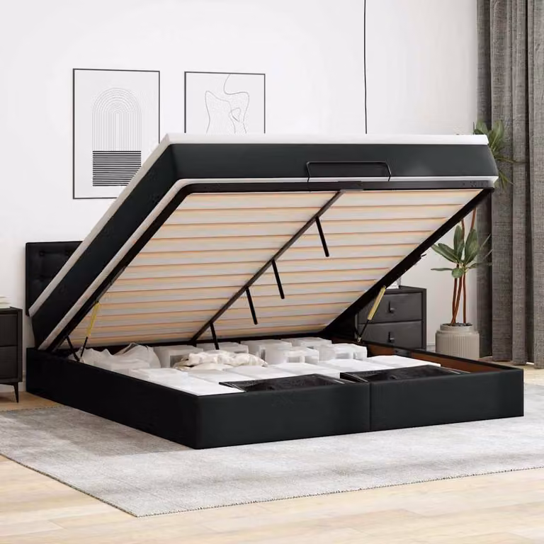Pouf Letto vidaXL in Similpelle Nero con LED e Porta USB, L: 160 cm, P: 200 cm, H: 88 cm
