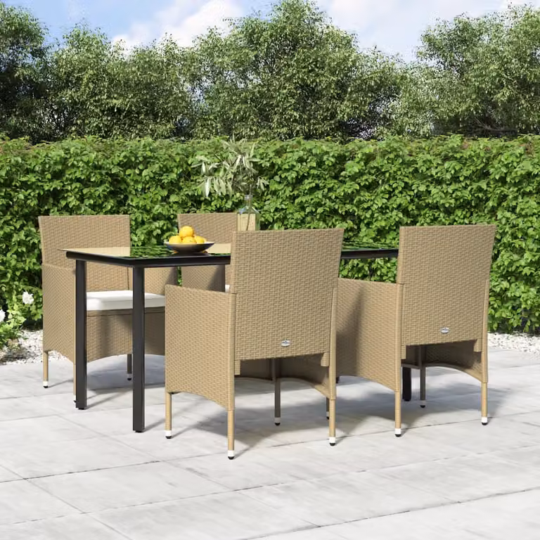 Set da pranzo da giardino moderno vidaXL in metallo e vetro con 5 pezzi e cuscini beige e nero