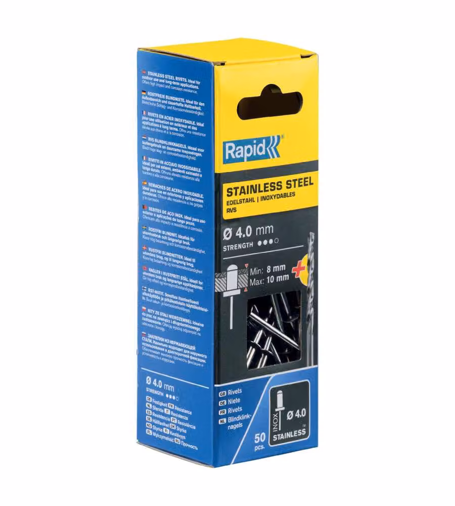 Rapid Rivetti Acciaio Inox 4x14 mm con Punta Trapano - 50 Pezzi