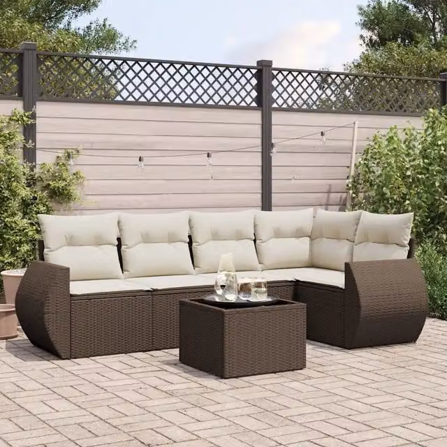 Set Divano da Giardino 6 pz con Cuscini Marrone in Polyrattan 3221342