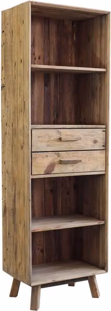 Libreria con 2 cassetti e 4 ripiani in Pino riciclato cm 60x40x190 - PINE