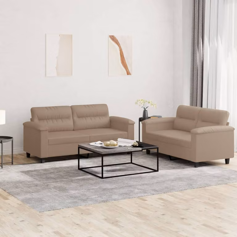 Set di 2 divani vidaXL in similpelle con cuscini beige e marrone per soggiorno