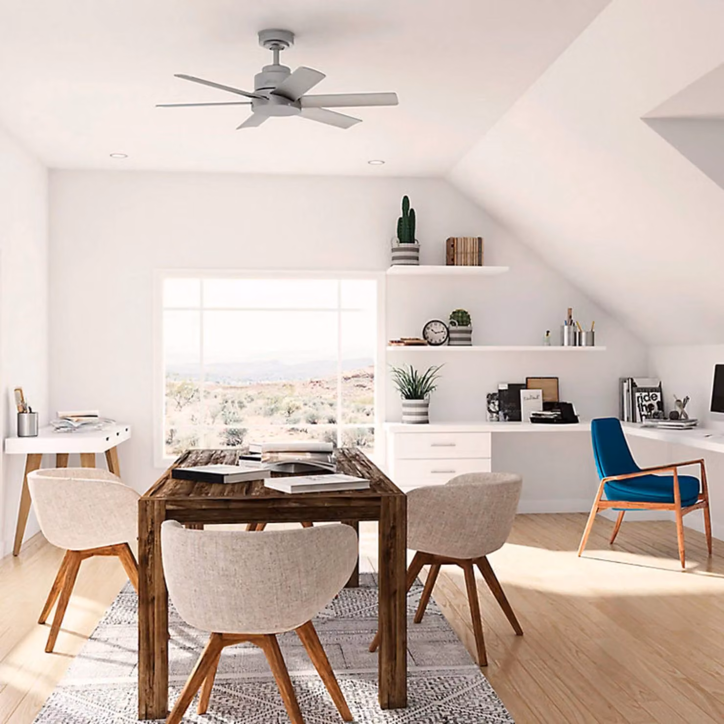Hunter Ventilatore da soffitto Kennicott argento opaco, Alluminio / Grigio / Zincato, Soggiorno / Sala da pranzo, Plastica