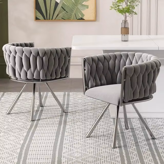Set di 2 sedie da pranzo girevoli Minimal in velluto grigio con gambe in metallo argento