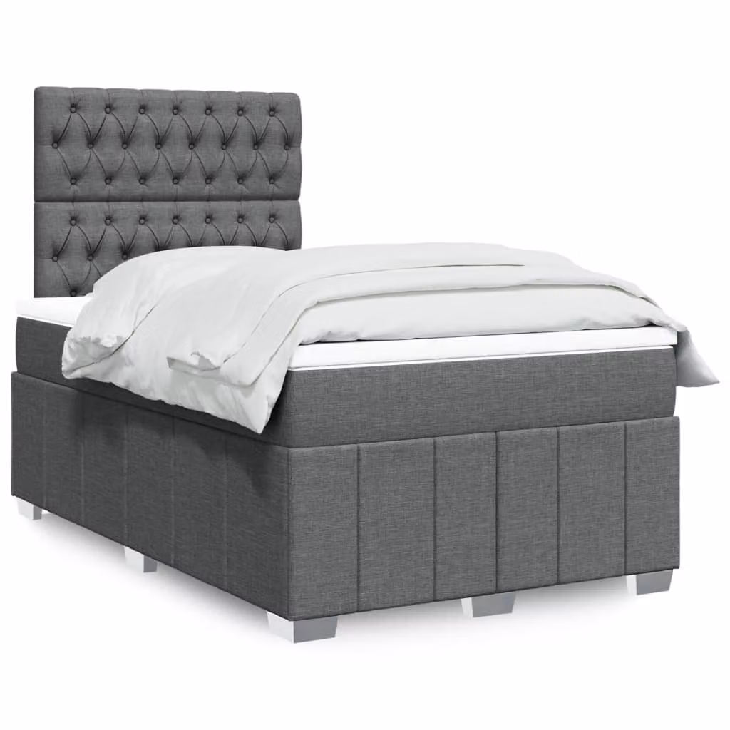 vidaXL Giroletto a Molle con Materasso Ibrido in Tessuto Grigio e Bianco L/P/H: 120 x 190 x 150,5 cm