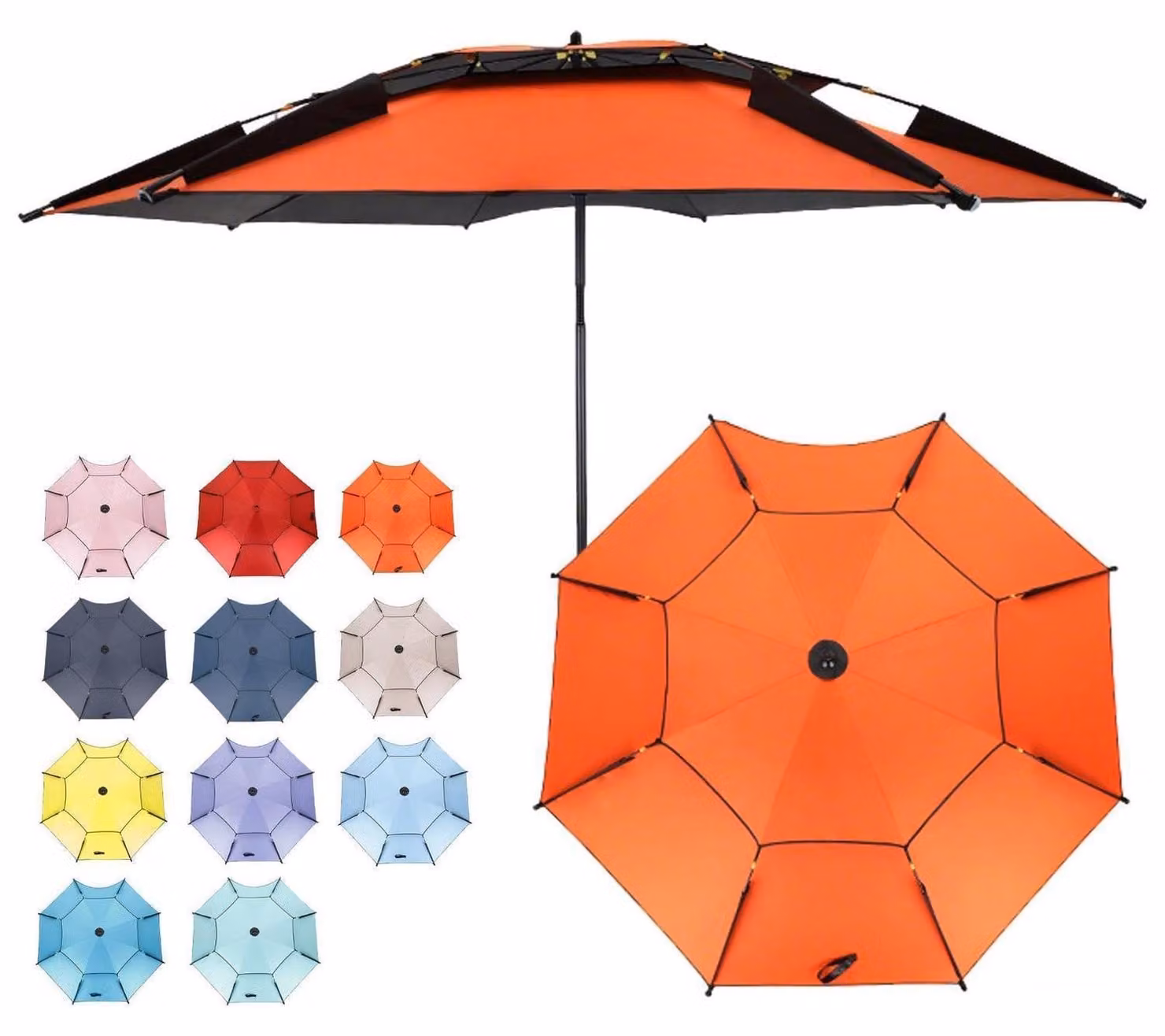 Ombrellone da spiaggia Angel Windfest con protezione UV 50+, colore arancione, diametro 200 cm, completo di picchetto per fissaggio nel terreno