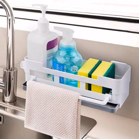 Organizer per tubi di scarico senza forature - Supporto da cucina con tubo di scarico e ganci - Supporto per tubo da giardino per bagno e cucina - Organizer magnetico per tubi di scarico bianchi
