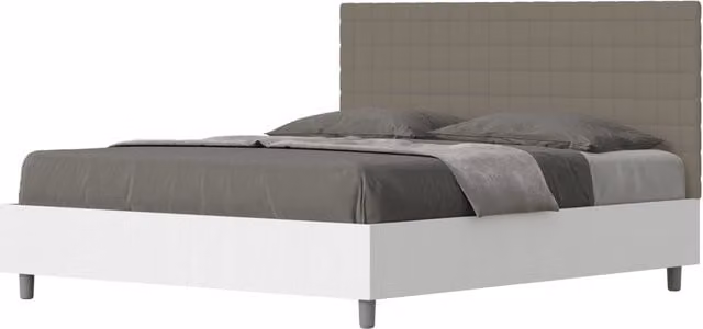 Letto Matrimoniale Imbottito GIORDANOSHOP Beige e Bianco L/P/H: 160 x 200 x 113 cm