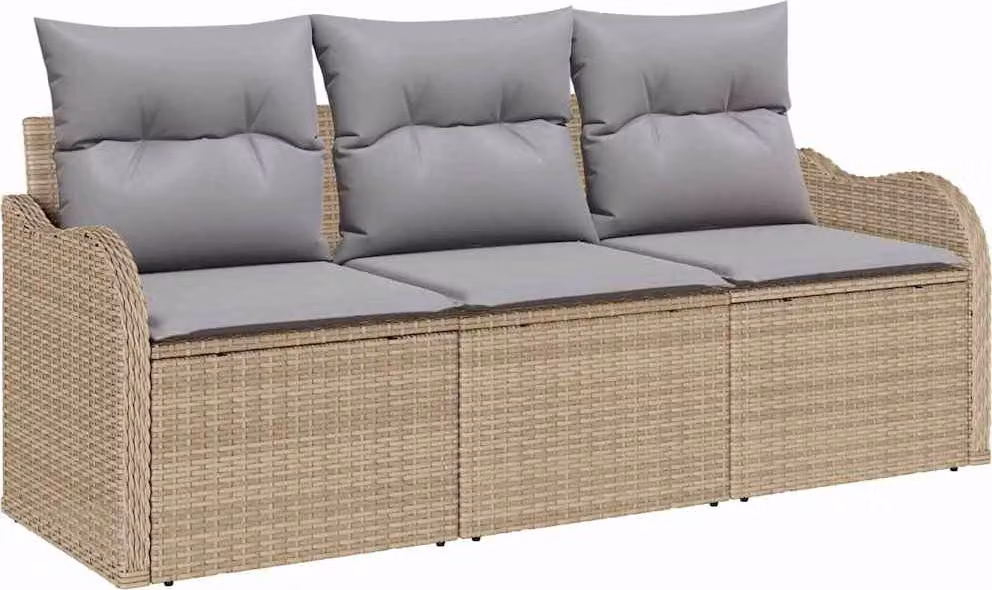 Set Divano da Giardino 3 pcs Beige Poly Rattan