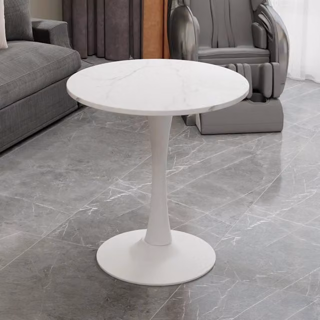 Tavolino da caffè rotondo MINIMAL con effetto marmo bianco e struttura in metallo, Diametro: 70 cm, Altezza: 42,5 cm