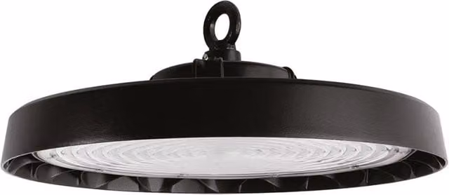 Sospensione Industriale Gea Luce GLI022 - Lampada LED 200W 26000Lm 4000K IP65 in Alluminio Nero con Diffusore Trasparente