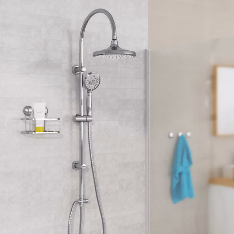 Set doccia eisl SUMMER RAIN, soffione a pioggia senza rubinetto, sistema doccia, doccetta con 5 funzioni, soffione cromato