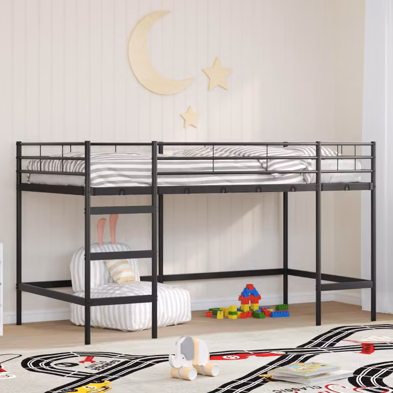 Letto loft singolo per bambini vidaXL in metallo nero L/P/H: 200 x 90 x 195 cm