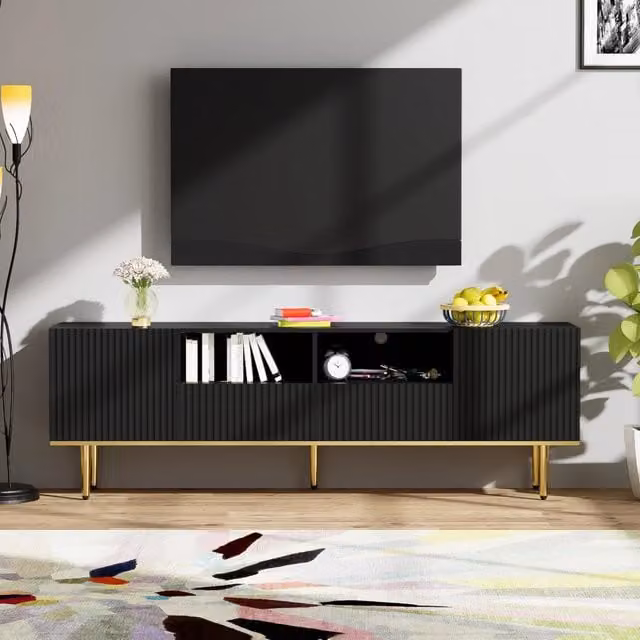 Mobile TV moderno con piedi e bordo dorati
