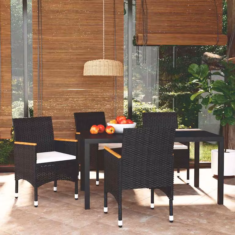 vidaXL Set da Pranzo per Giardino e Terrazzo in Legno di Acacia e Polyrattan, 5 Pezzi, Nero e Bianco