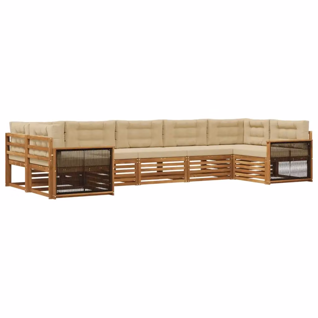 Set di divani da esterno a forma di U vidaXL in legno di acacia con cuscini beige – 2