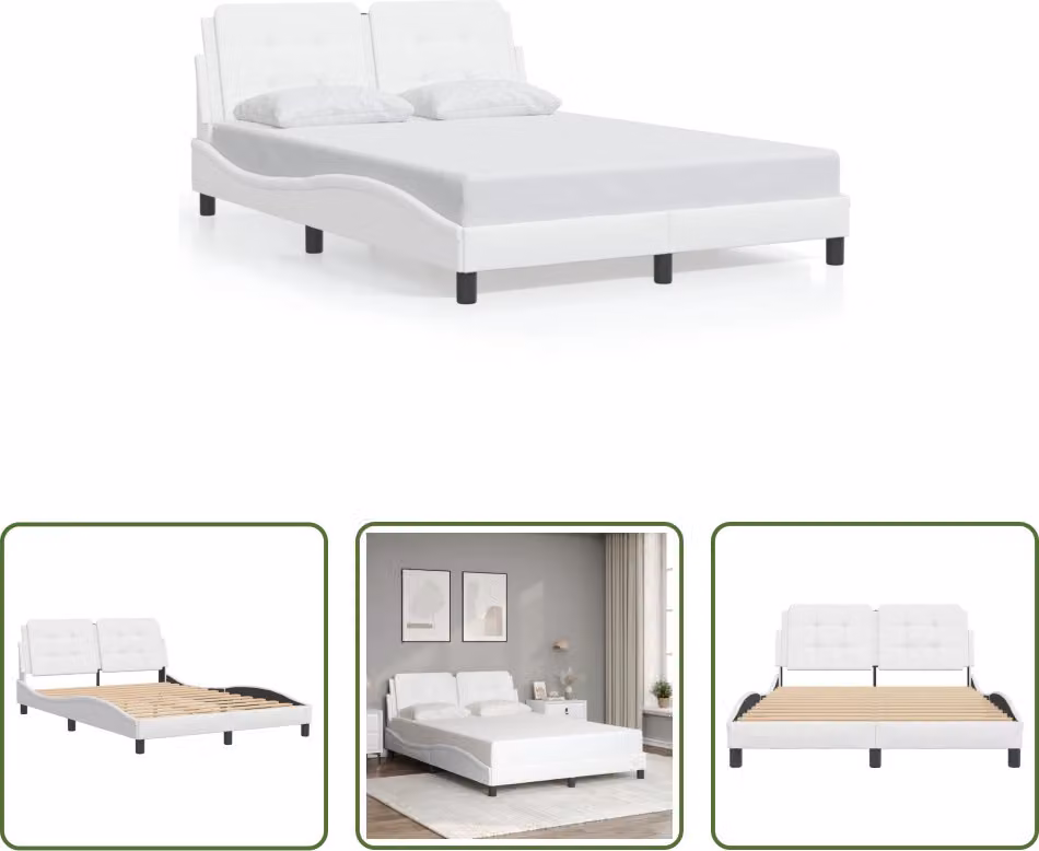 The Living Store Giroletto con testiera bianco 120x200 cm in ecopelle