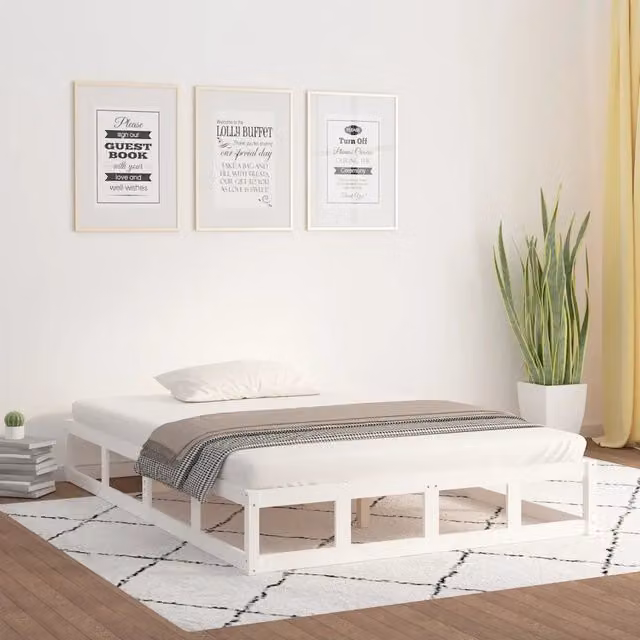 Letto Giroletto Bianco in Legno di Pino Massello L/P/H: 140 x 200 x 145,5 cm con Doghe Rigide MERCATOXL
