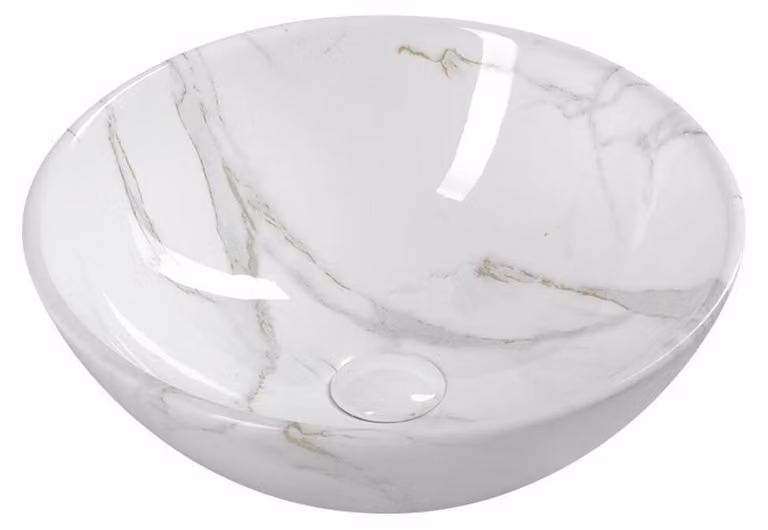 Sapho Dalma - Lavabo da appoggio, diametro 420 mm, senza foro per miscelatore, senza troppopieno, carrara MM117