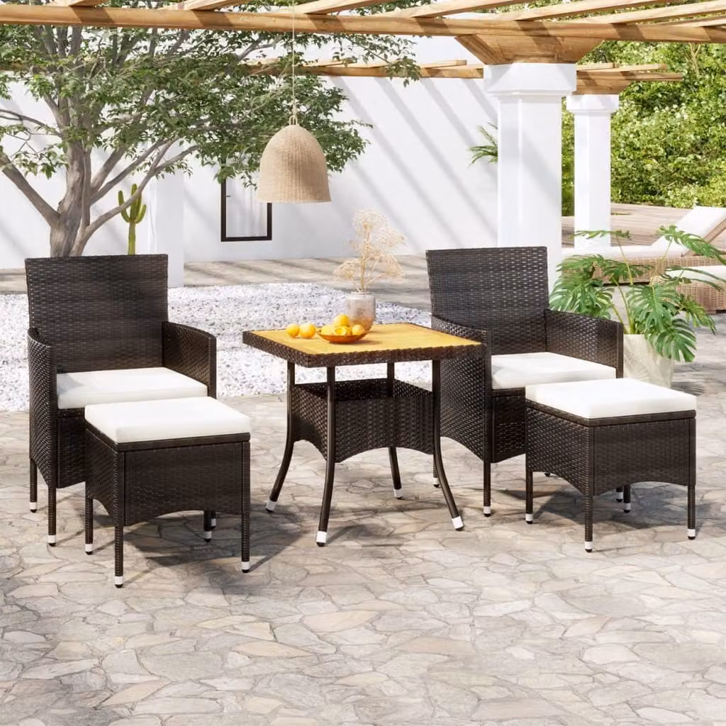 Maison Exclusive - Set da pranzo da giardino 5 pezzi in rattan sintetico e legno massello di acacia nero