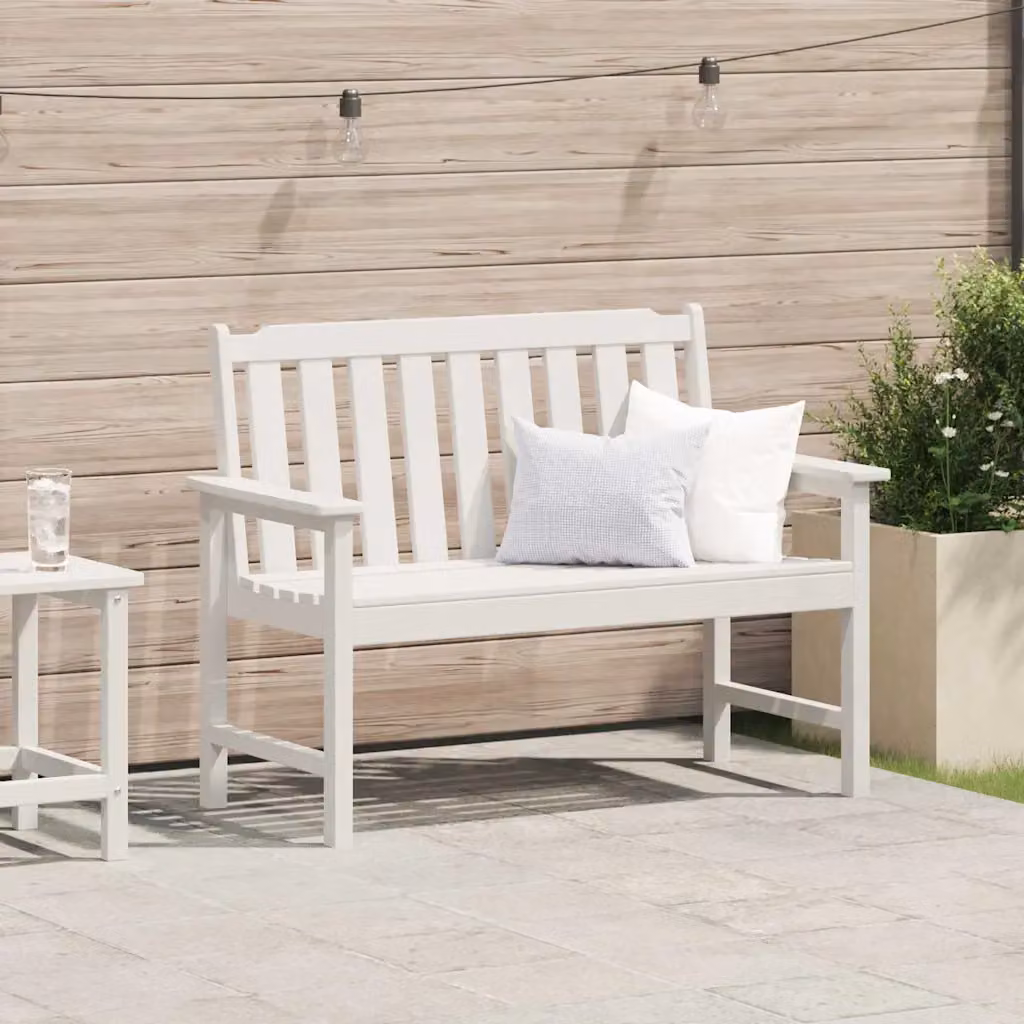 Panchina da giardino moderna vidaXL in bianco con braccioli, L 120 x P 59 x H 88 cm