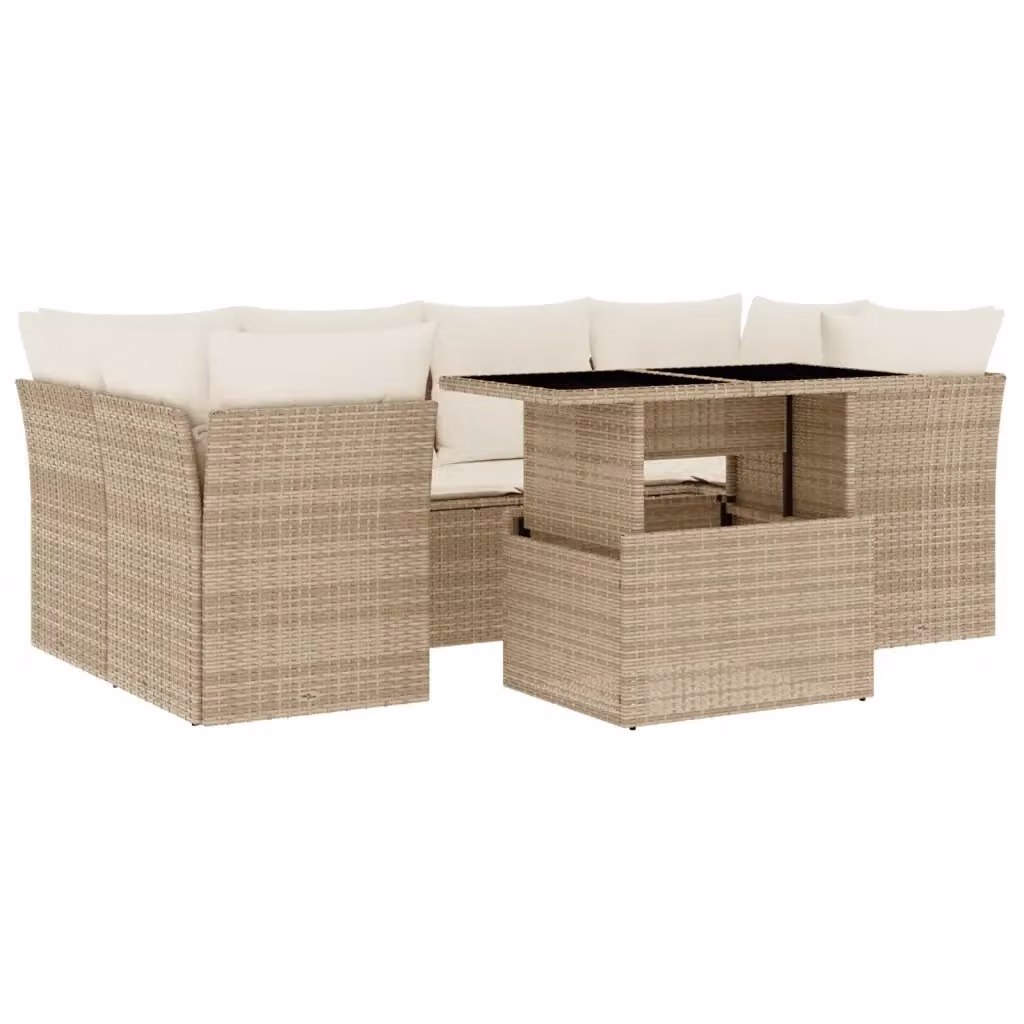 Set di divani da giardino vidaXL 7 pezzi in rattan con cuscini beige e tavolino da esterno – 2