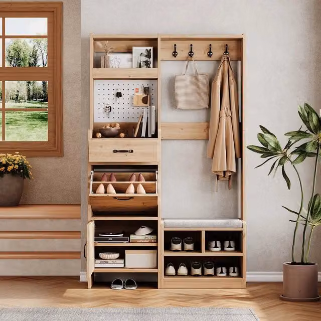 Set ingresso con appendiabiti e panca scarpe ¨C Minimal ¨C Rovere 108,5x35x180cm