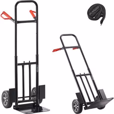 Carrello a mano per carichi pesanti VEVOR in acciaio nero con maniglia telescopica e cinghia di ancoraggio, capacità di carico 272,1 kg