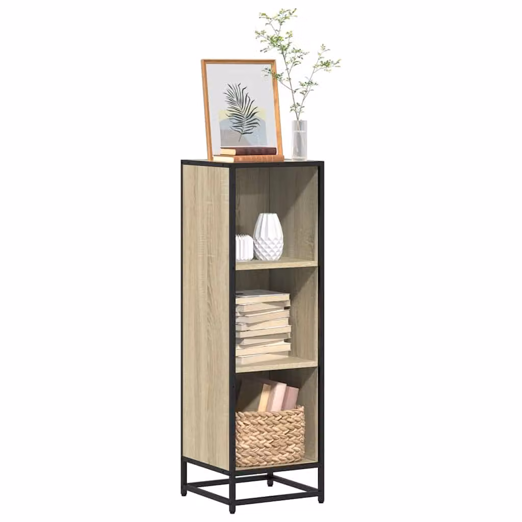 Libreria in stile industriale vidaXL in legno e metallo, colore Rovere Sonoma e marrone, L 33,5 cm x P 33 cm x H 107,5 cm