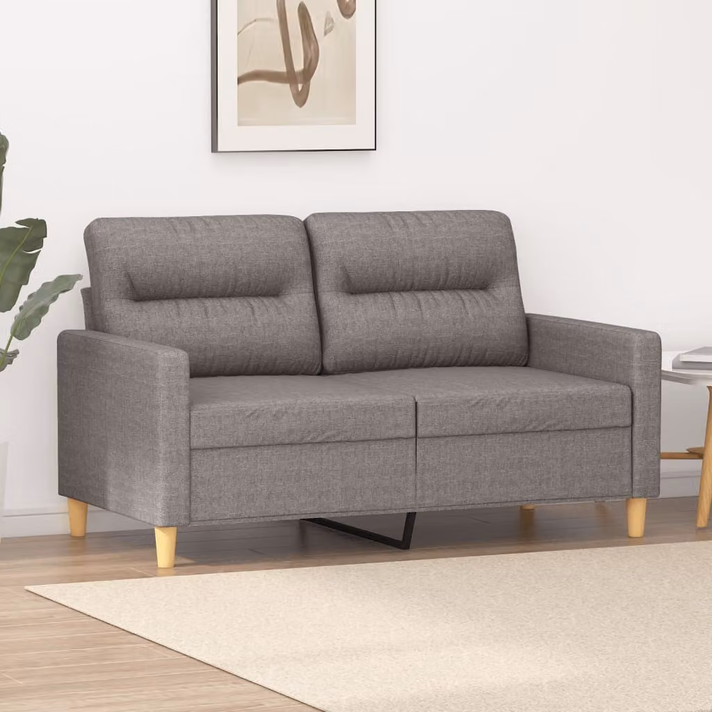 Divano a due posti, colore taupe, 120 cm, rivestito in tessuto