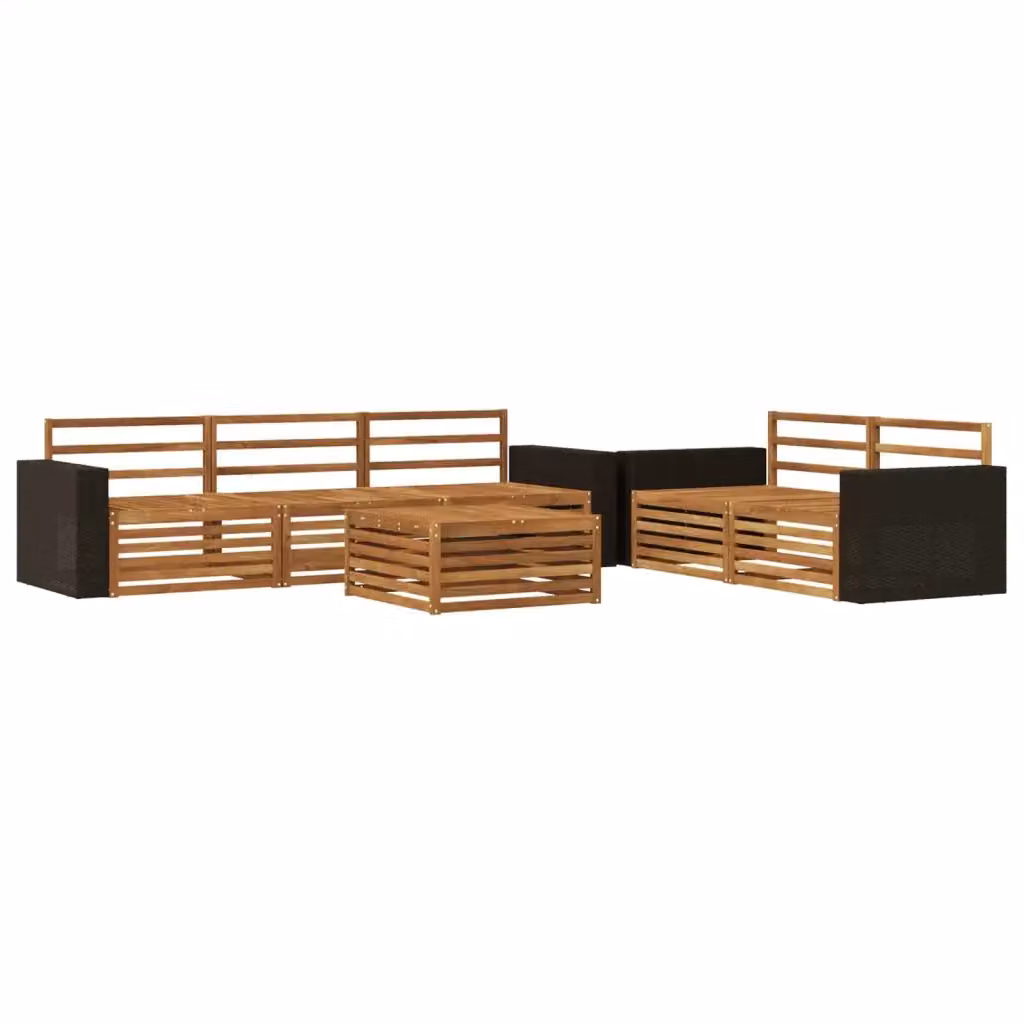 Set di mobili da esterno vidaXL in legno di acacia massello marrone composto da divani a 3 posti e tavolino da caffè con cuscini inclusi – 2