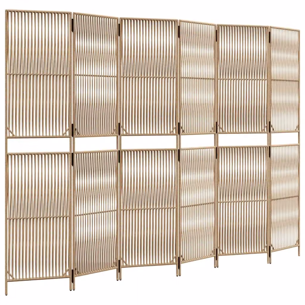 Divisorio per ambienti vidaXL a 6 pannelli in rattan e metallo beige L: 294 cm, H: 200 cm – 2
