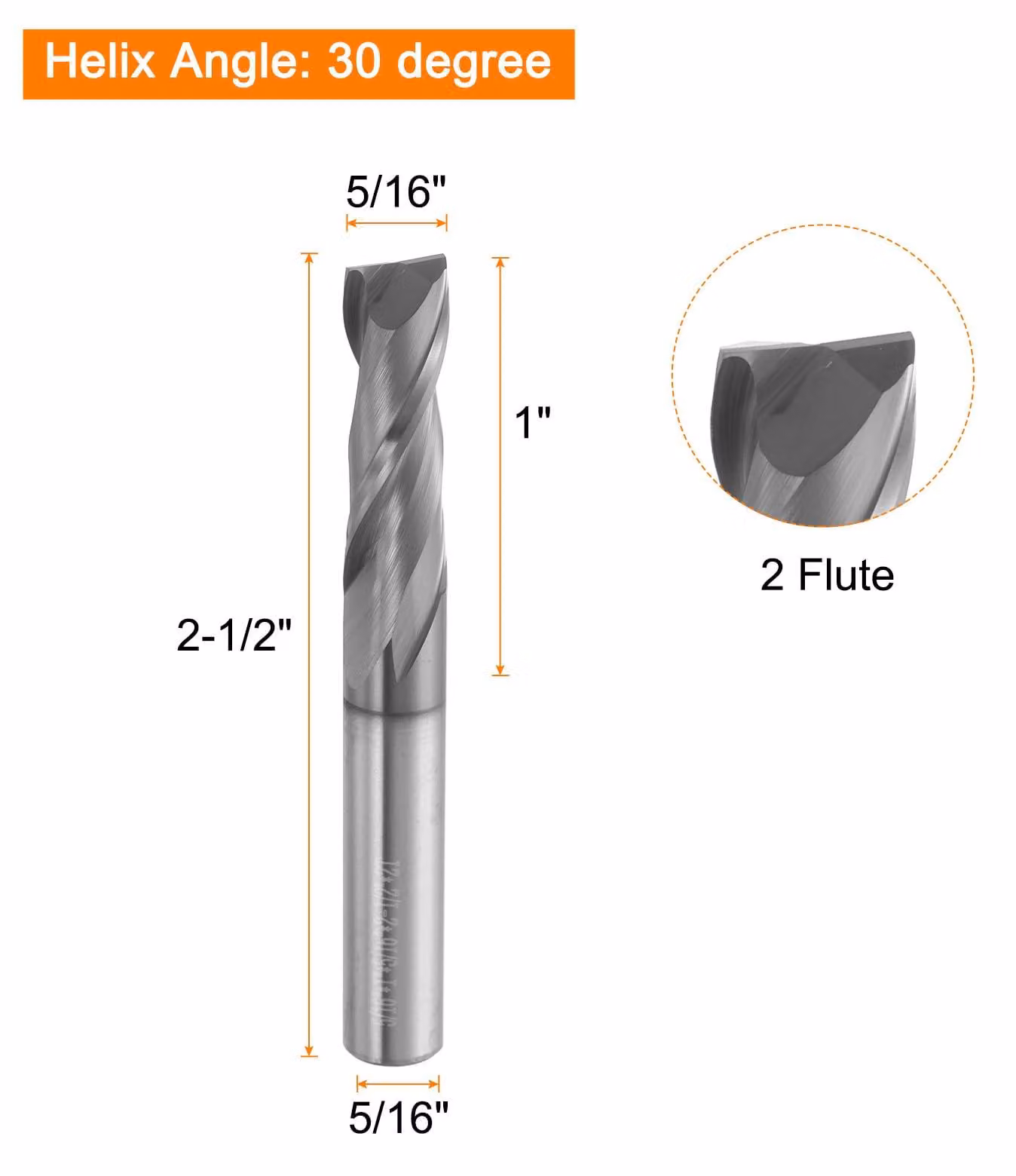 Fresatrice a tazza da 5/16", fresa a spirale in carburo di tungsteno, CNC, diametro 1", lunghezza 2-1/2"