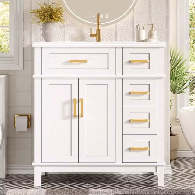 Armadio bagno REDOM con lavabo in ceramica, bianco, L/P/H: 76 x 46,5 x 86 cm