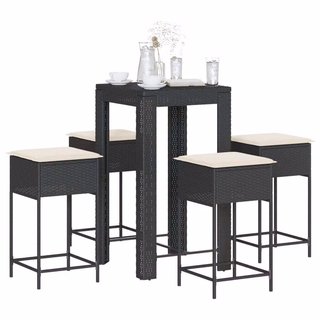 Maison Exclusive - Set da bar da giardino 5 pezzi con cuscini in polyrattan nero