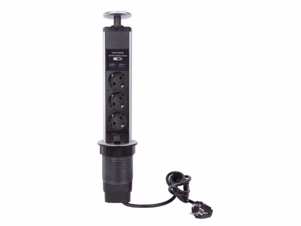 Presa da tavolo pop-up a 3 vie con 2 USB - Schuko