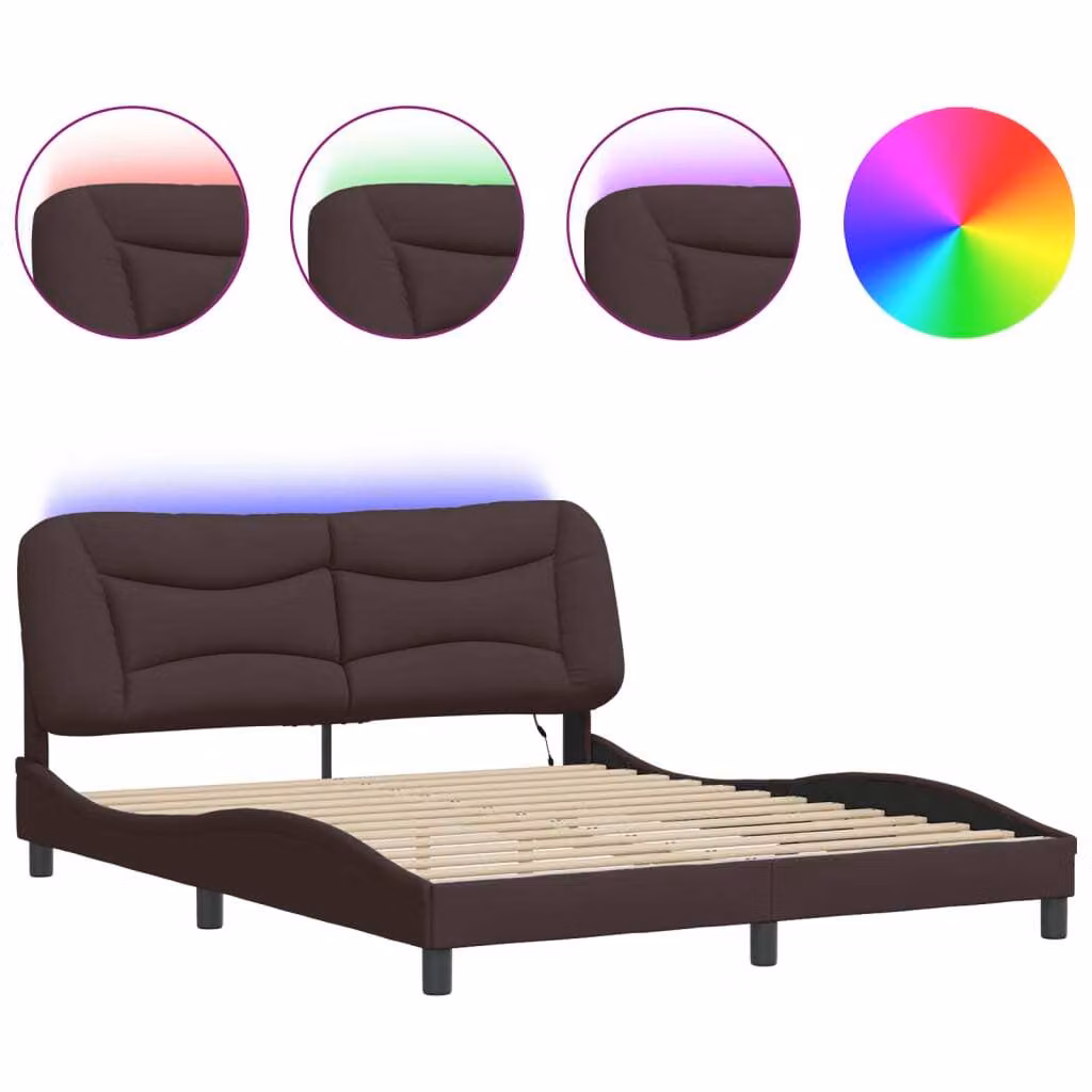 Struttura letto con LED senza materasso "Hvar" in tessuto marrone scuro 160x200 cm