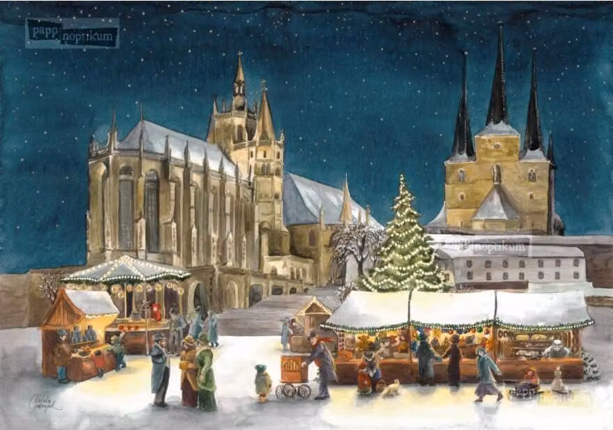 Mini calendario dell'Avvento con la Cattedrale di Erfurt, in stile retrò, 17x12 cm