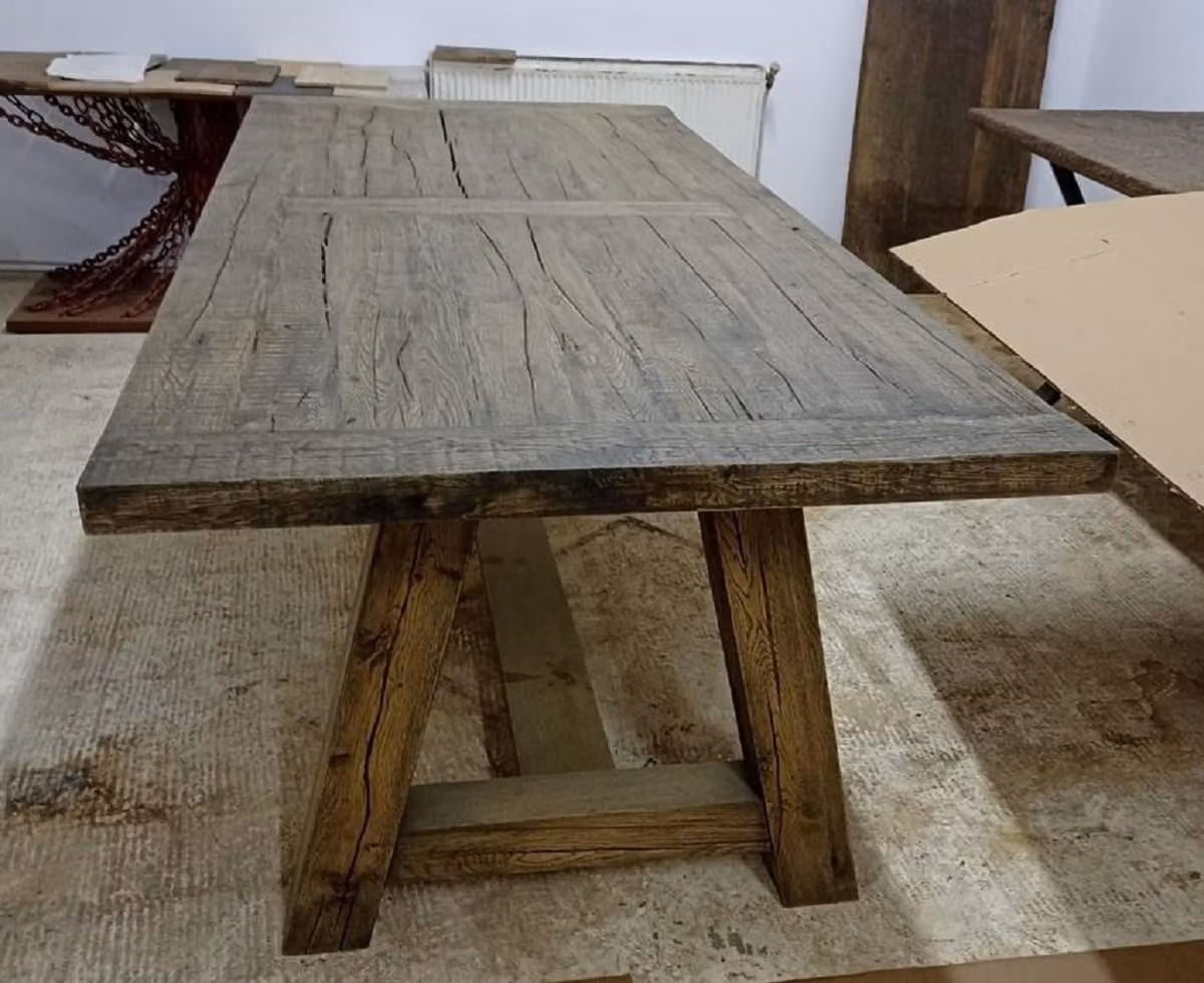 Casa Padrino tavolo da pranzo rustico grigio 220 x 100 x h. 77 cm - Tavolo da cucina rustico in legno massello - Mobili da sala da pranzo rustici in legno massello - Mobili da sala da pranzo in stile country