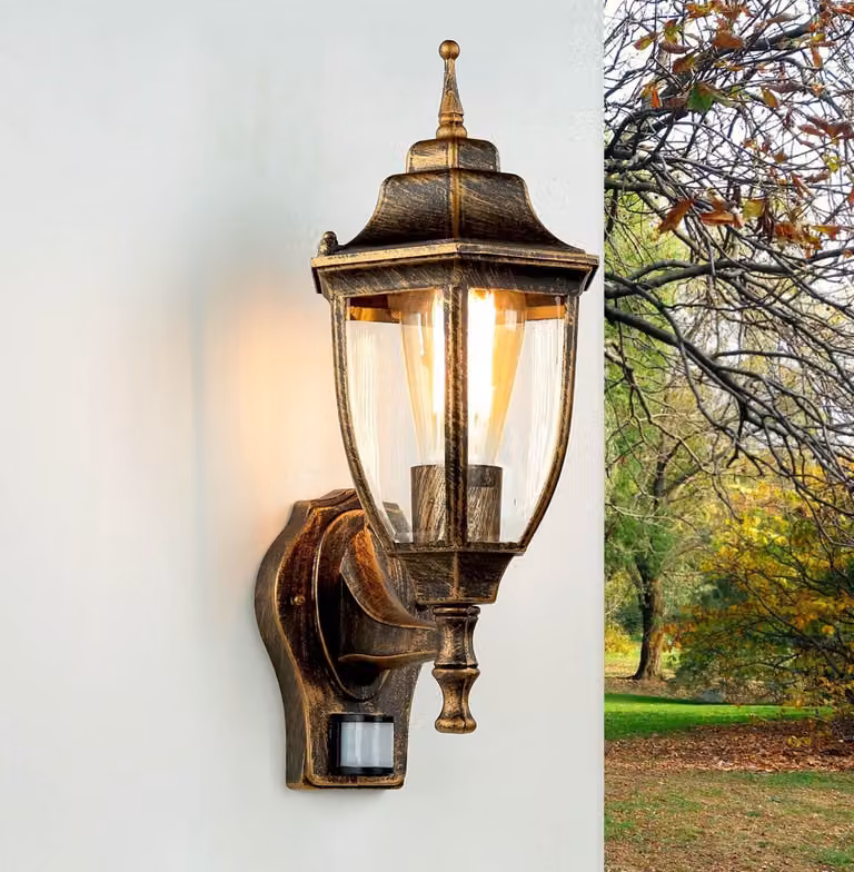 Applique da esterno con rilevatore di movimento IP44 E27 rame vetro alluminio cortile rustico giardino lampada da parete esterna