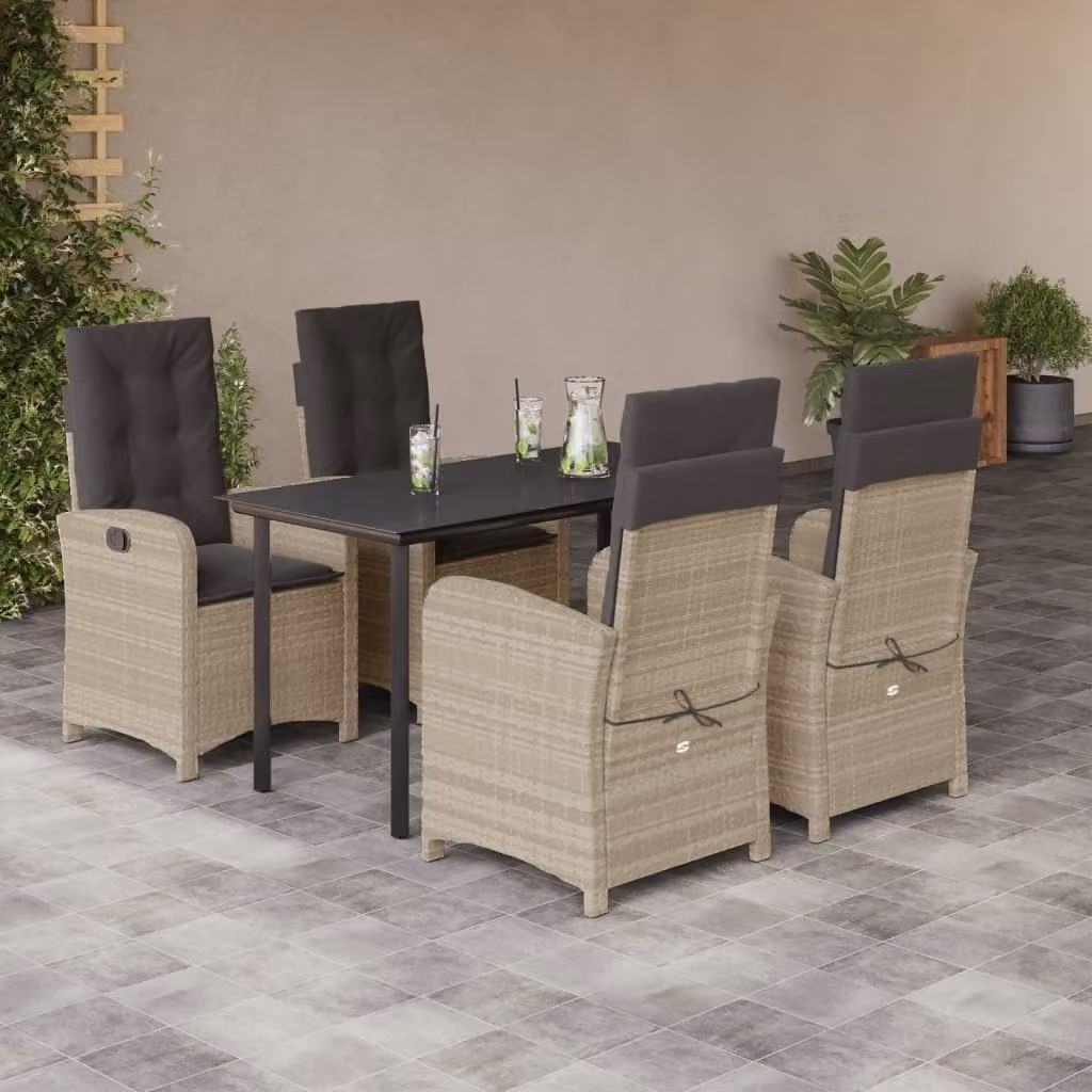 Set Pranzo da Giardino vidaXL in Polyrattan con Cuscini e Tavolo in Vetro, 5 Pezzi, Grigio Antracite – 1