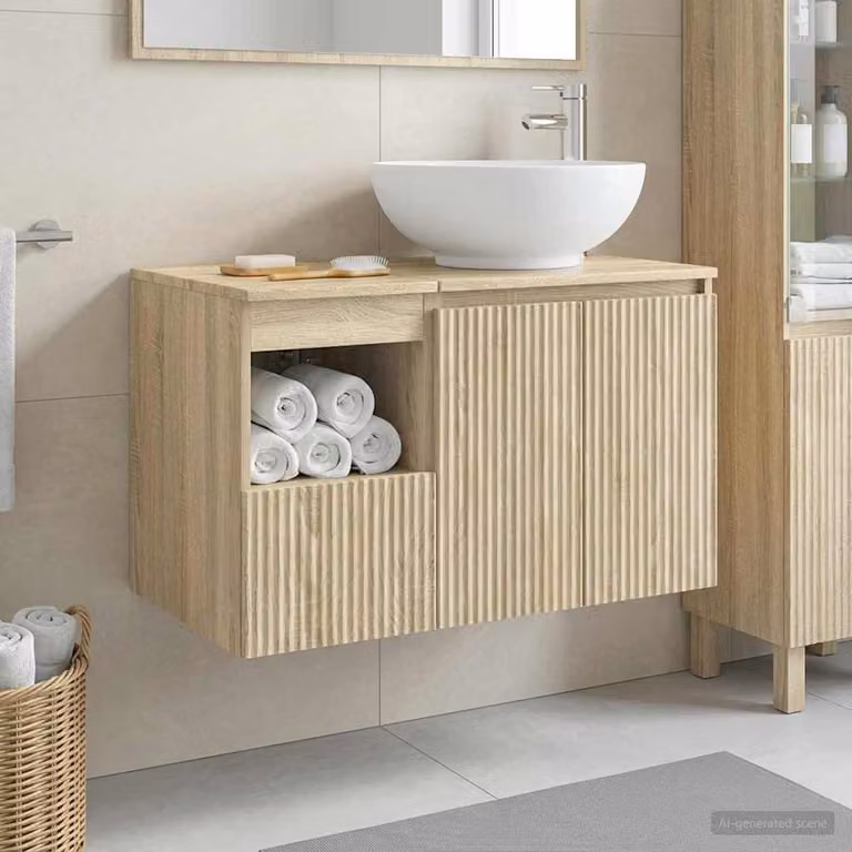 Set di mobili per il bagno moderno vidaXL composto da base lavabo e pensile, colore marrone, L/P/H: 80,0 x 44,5 x 49,5 cm