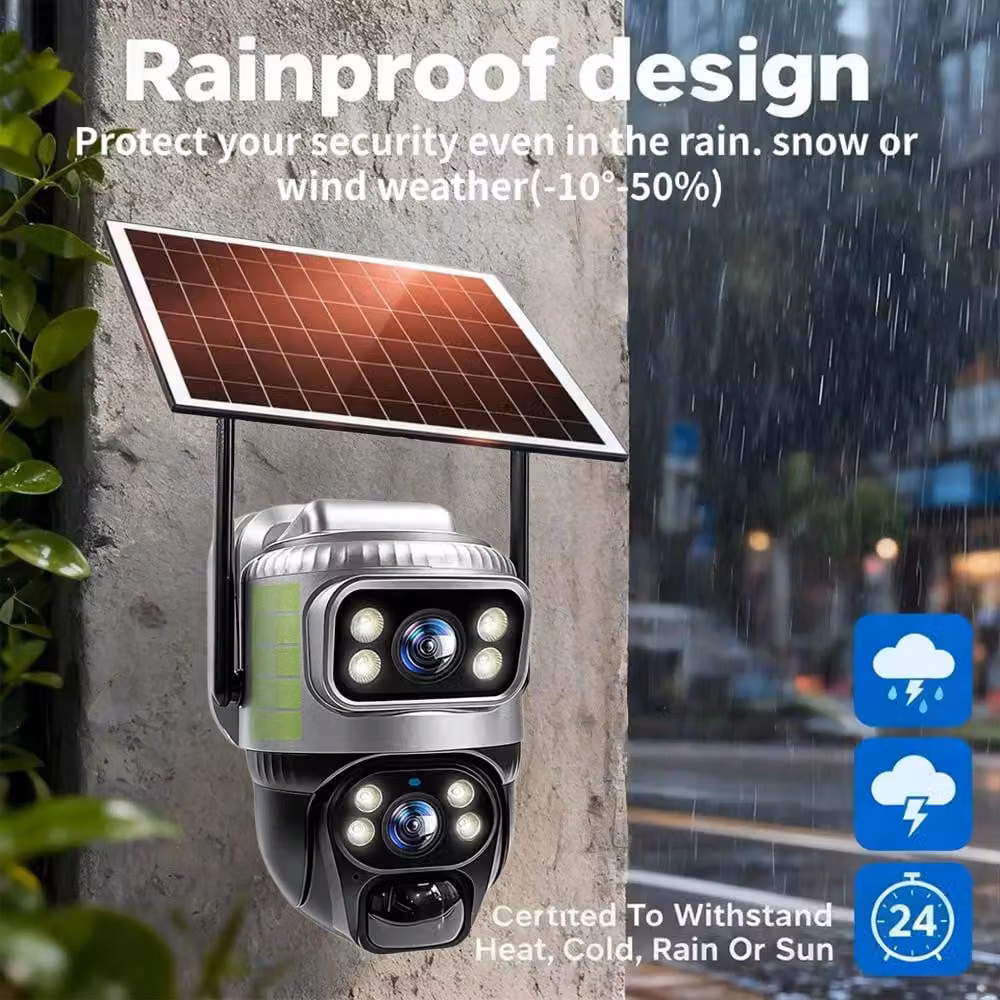 Telecamera di sicurezza wireless 4G - 8MP, doppia lente - Alimentazione a energia solare - Rilevamento del movimento PIR - Telecamera PTZ per videosorveglianza - Visione notturna - Telecamera per esterni