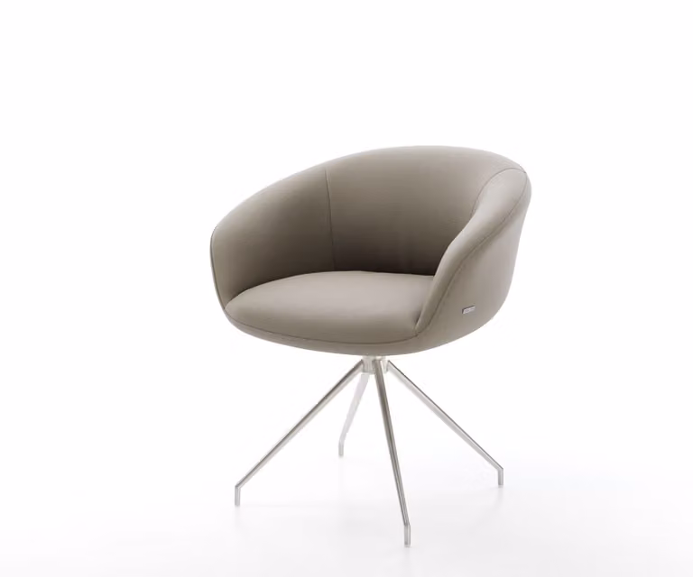 Sedia girevole DELIFE Vinka-Flex con braccioli in vera pelle, base a croce conica color argilla, struttura in acciaio inossidabile, rotazione a 180°, imbottitura a molle insacchettate