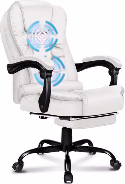 Sedia da Ufficio con Massaggio, Supporto alle Gambe e Supporto alla Testa - Sedia Ergonomica per Manager in Bianco