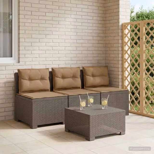 Divano da giardino 3 posti con cuscini in look rattan 3 posto 8011990