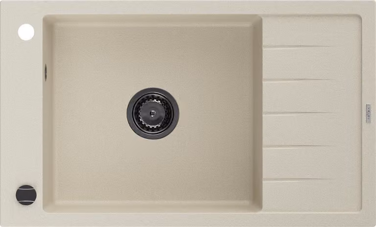 Mexen Elias lavello in granito 1 vasca con scolapiatti 795 x 480 mm, beige, sifone nero - 6511791005-69-B