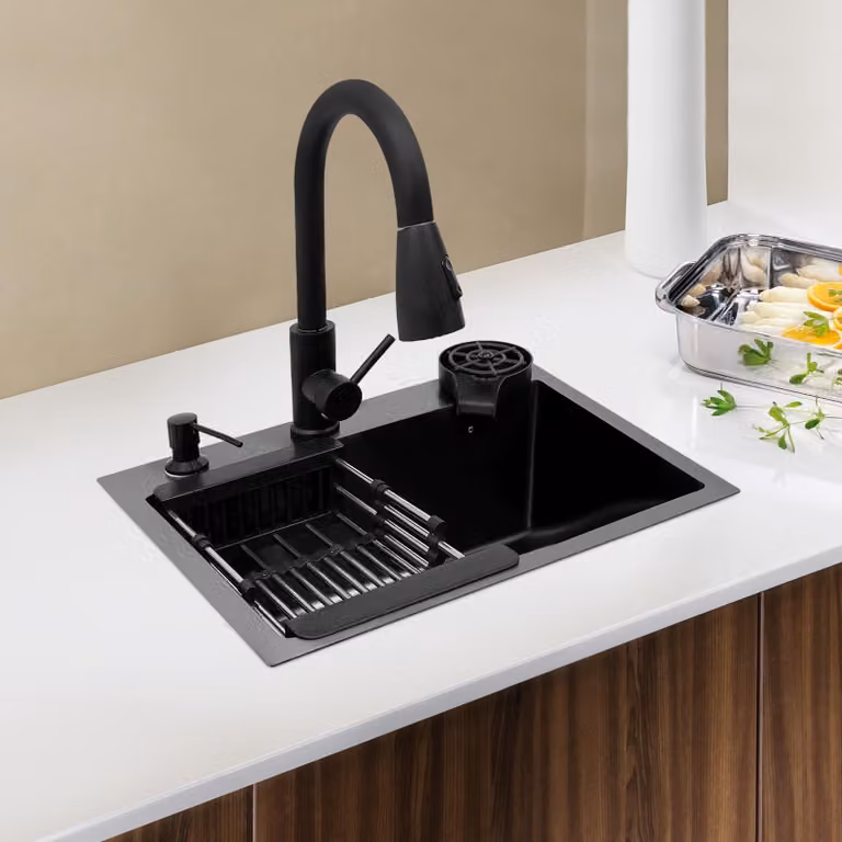 Set da cucina con miscelatore estraibile - Acciaio inossidabile nero - Modello 201