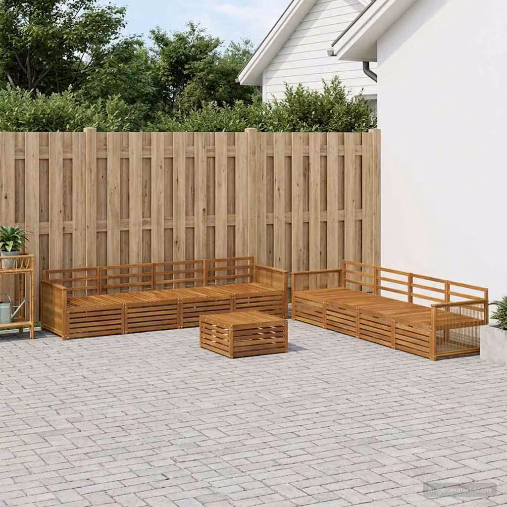 Set di divani da esterno vidaXL 9 pz in legno di acacia massello naturale marrone