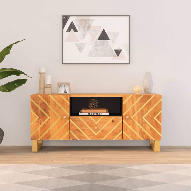 vidaXL Mobile Porta TV Moderno in Legno di Mango e Metallo, Marrone e Nero, L 105 cm x P 33,5 cm x H 46 cm
